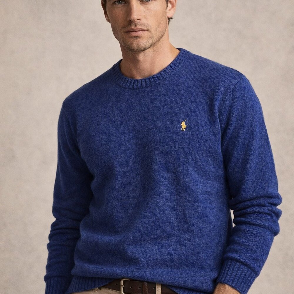 Polo Ralph Lauren Sweater Blue 100% Cotton Crew Neck Pull Over Men's Size XL
